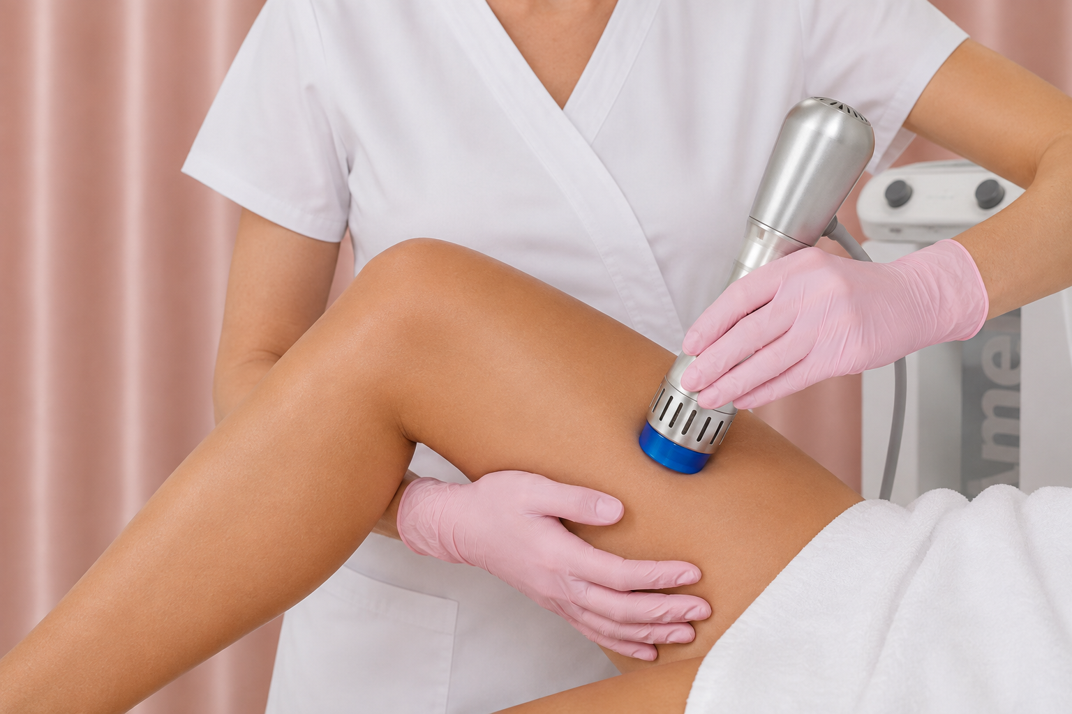 Zabieg falami uderzeniowymi Z-Wave na udzie w instytucie Skin Revive